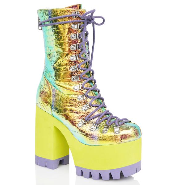 iridescent platform boots
