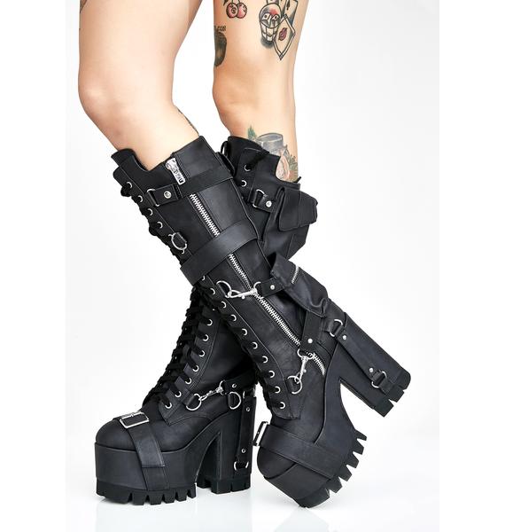 Club Exx Black Knee High Platform Buckled Boots Dolls Kill 1140