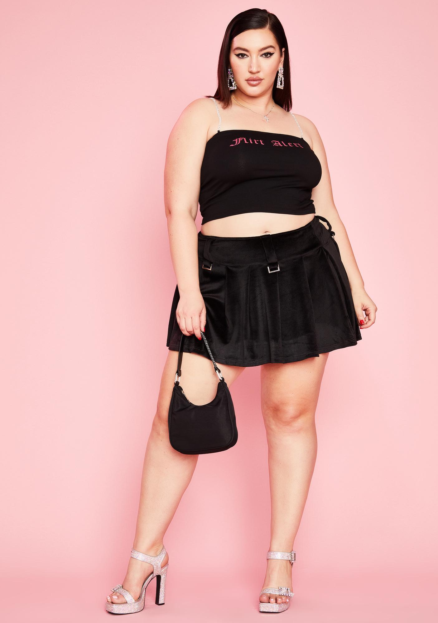 Plus Size Sugar Thrillz Velour Pleated Mini Skirt Black | Dolls Kill