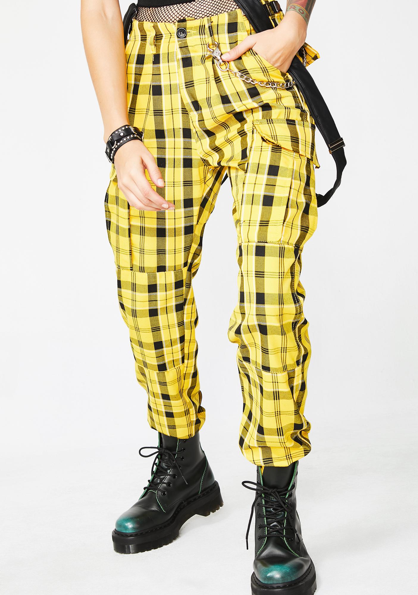 yellow plaid cargo pants