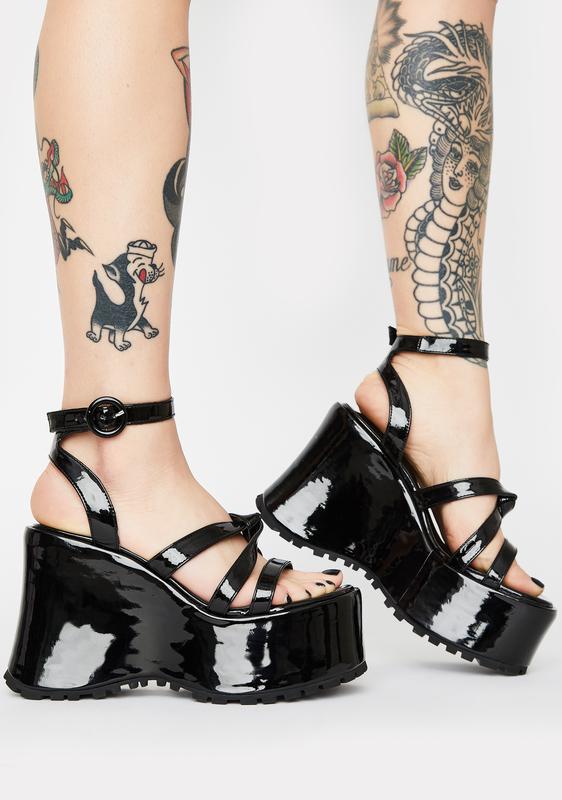 Delia's Strappy Patent Platform Heels - Black | Dolls Kill