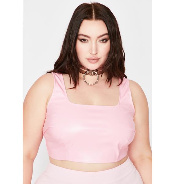 Plus Size Square Neck Tank Crop Top - Pink Vegan Leather | Dolls Kill