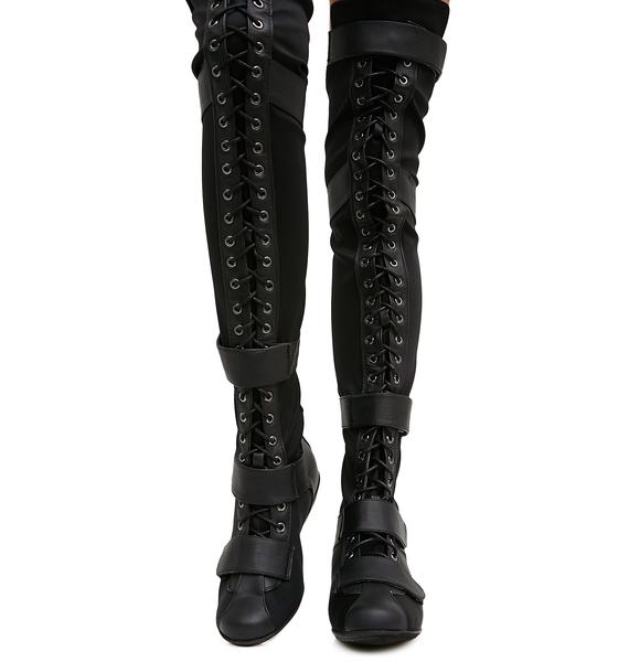 Over The Knee Black Lace Up Boots Dolls Kill