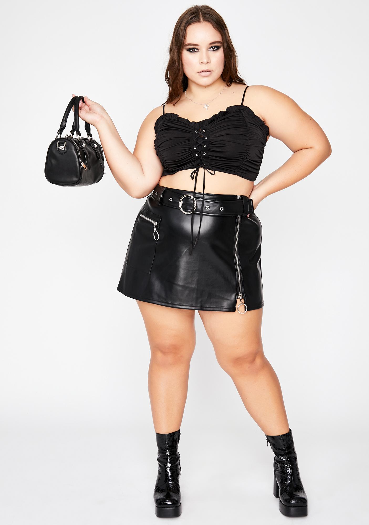 Plus Size Ruched Lace Up Tank Crop Top Stretchy Black | Dolls Kill