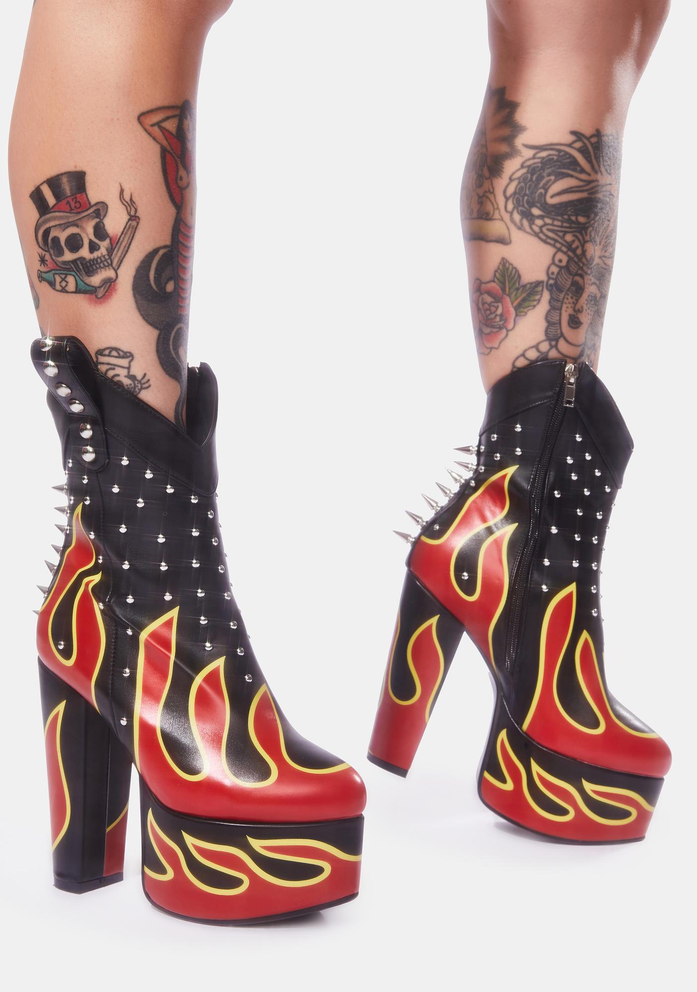 Lamoda Pedal To The Metal Flame Platform Boots | Dolls Kill