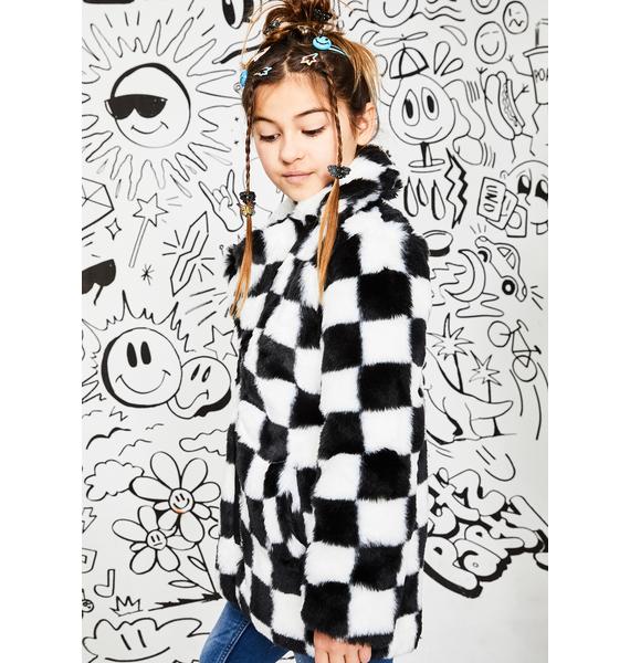 checkered faux fur coat