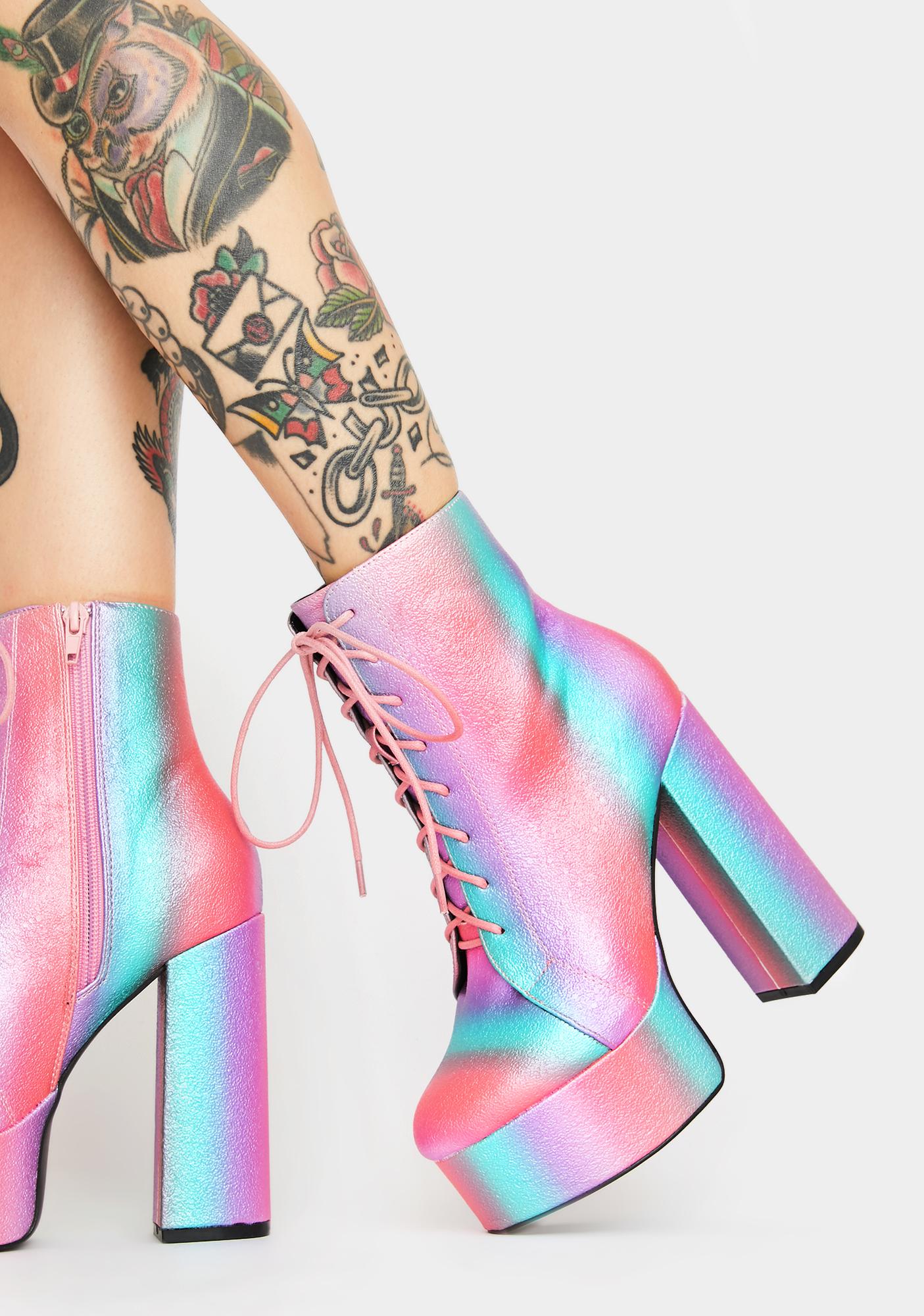 Glitter Platform Heeled Boots Pink 