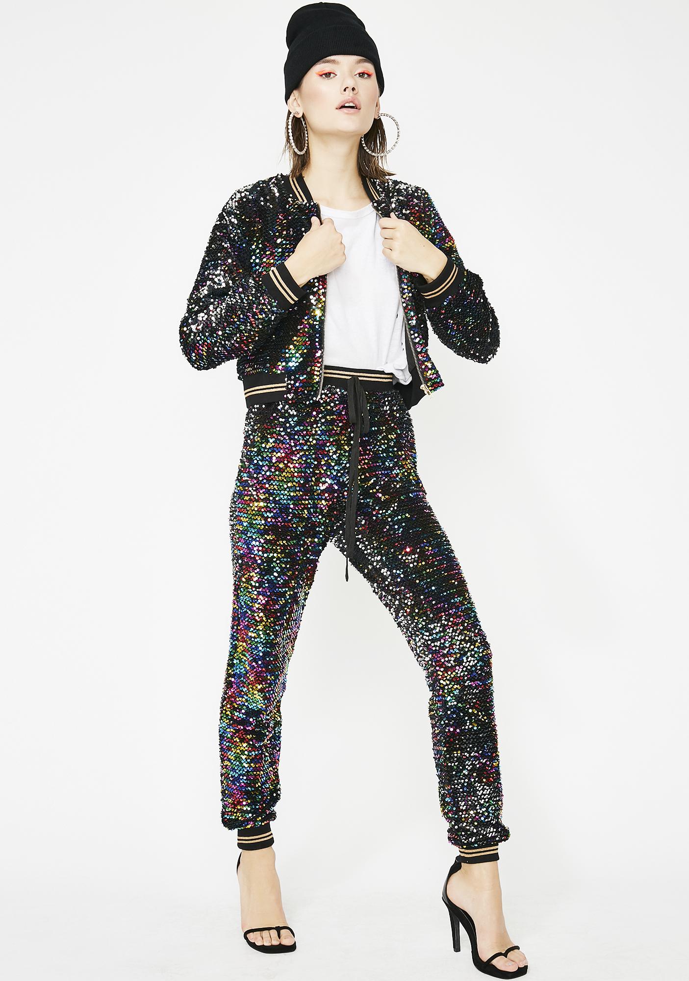 glitter gang sequin satin joggers