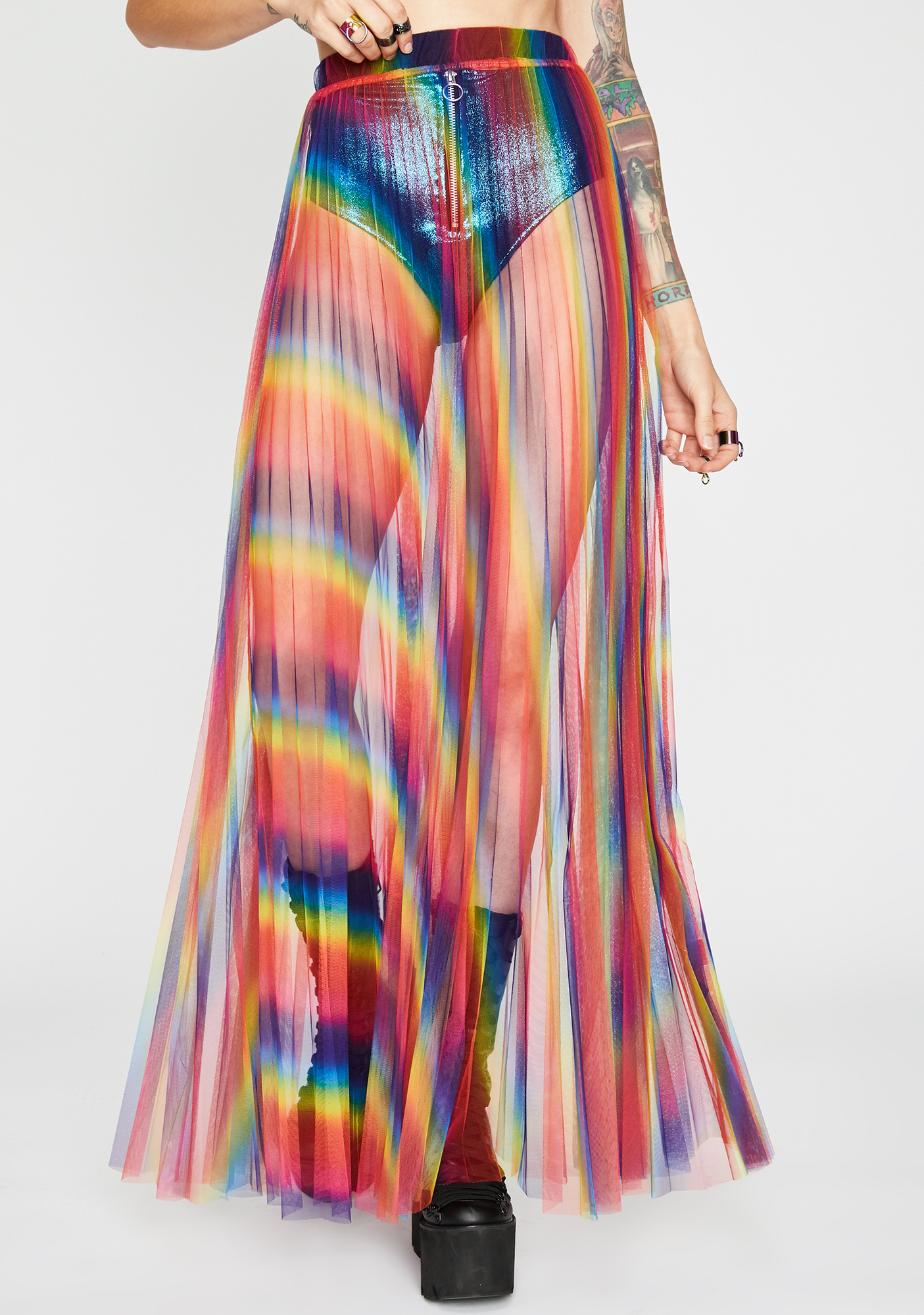 Sheer Rainbow Pleated Maxi Skirt | Dolls Kill