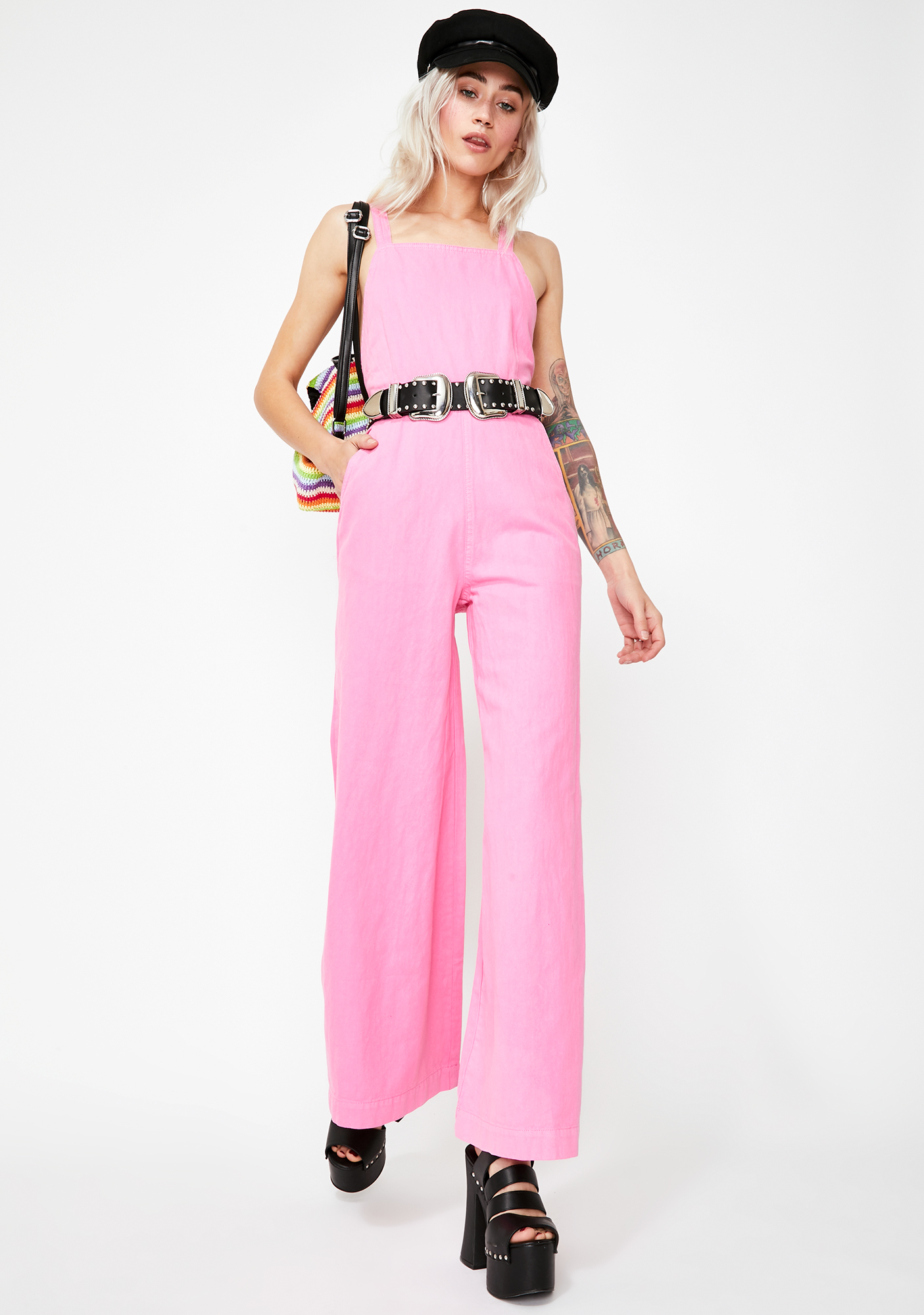 Rollas Hot Pink Alice Linen Overalls Dolls Kill