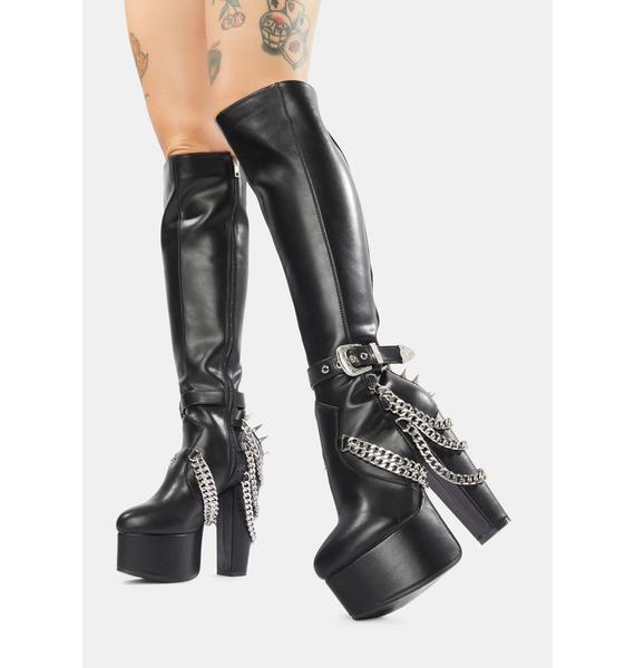 lamoda knee high chunky heel boots in black