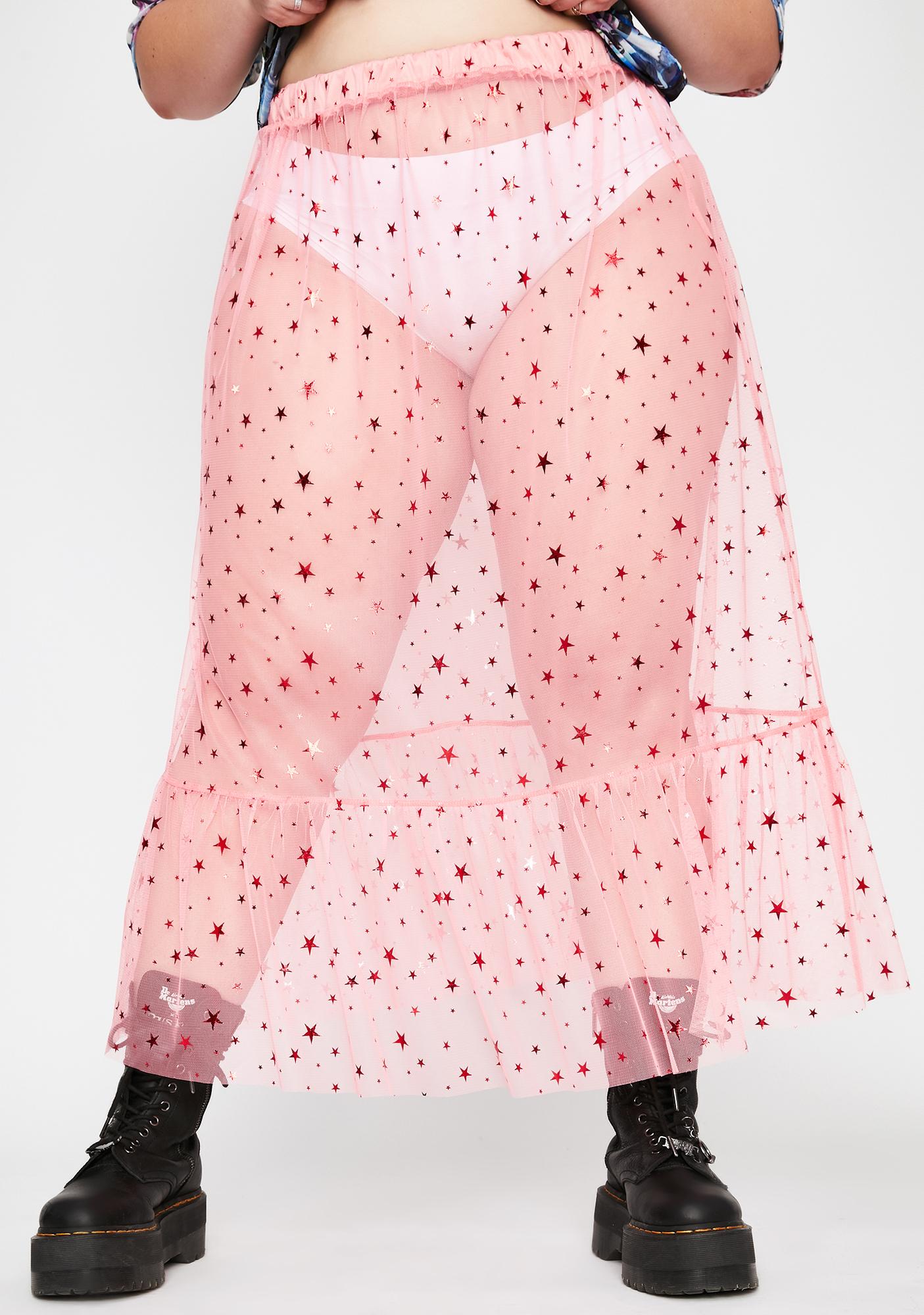 pink mesh midi skirt