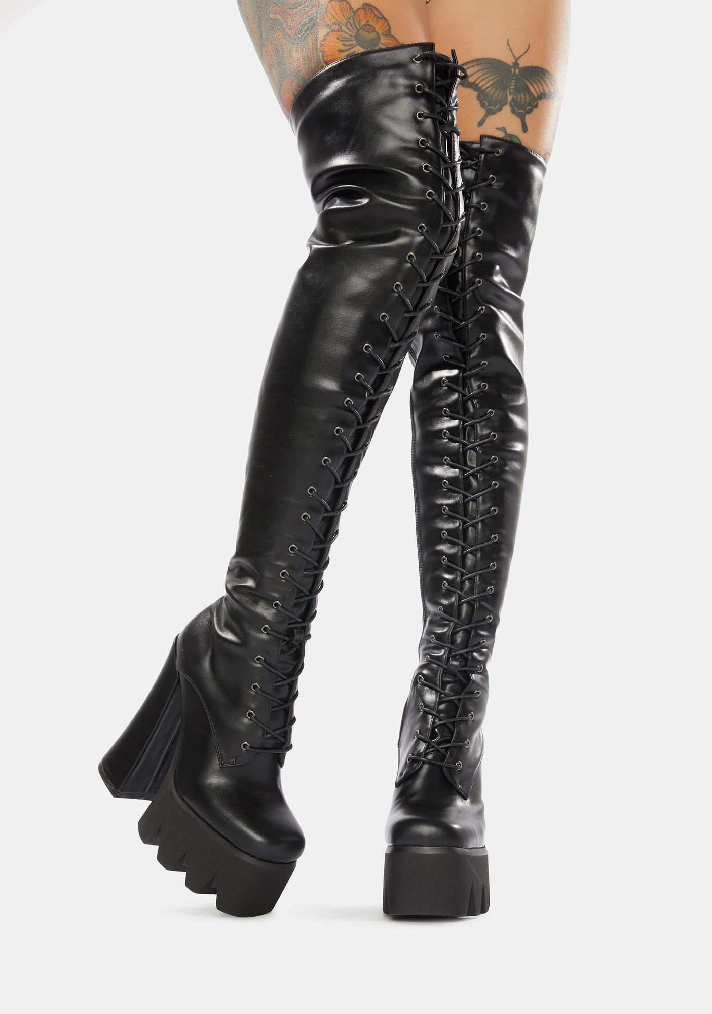 thigh high patent leather platform boots