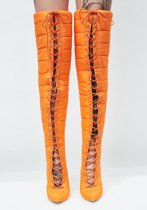 puffer thigh high boots