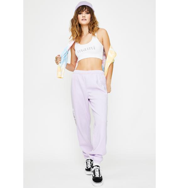 lavender sweatshirt and sweatpants