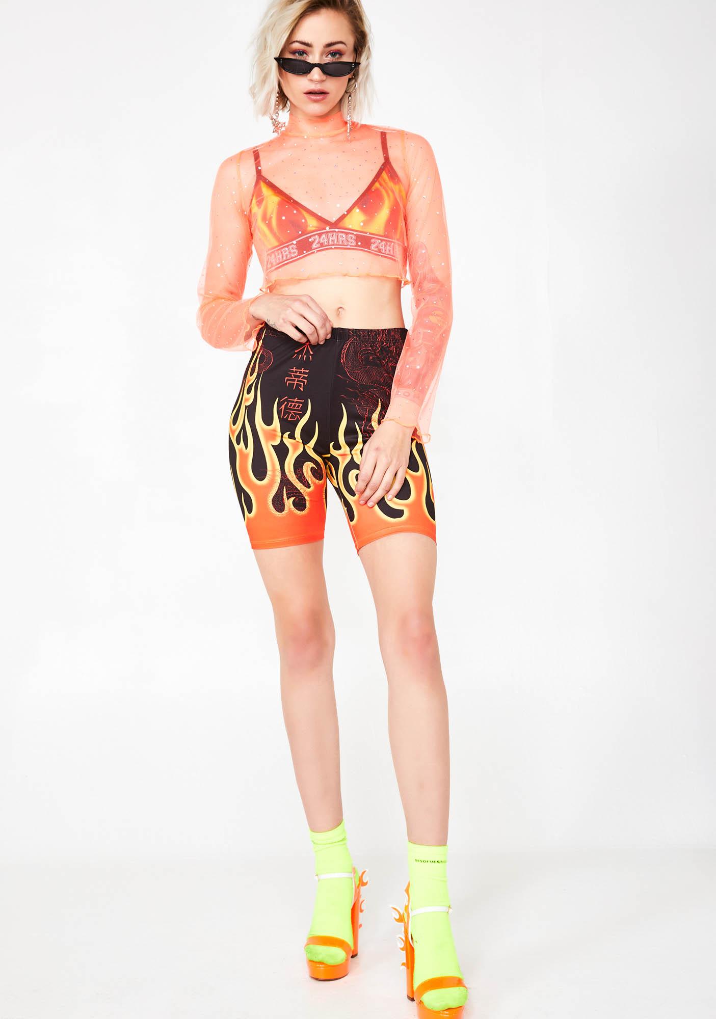 orange mesh long sleeve crop top
