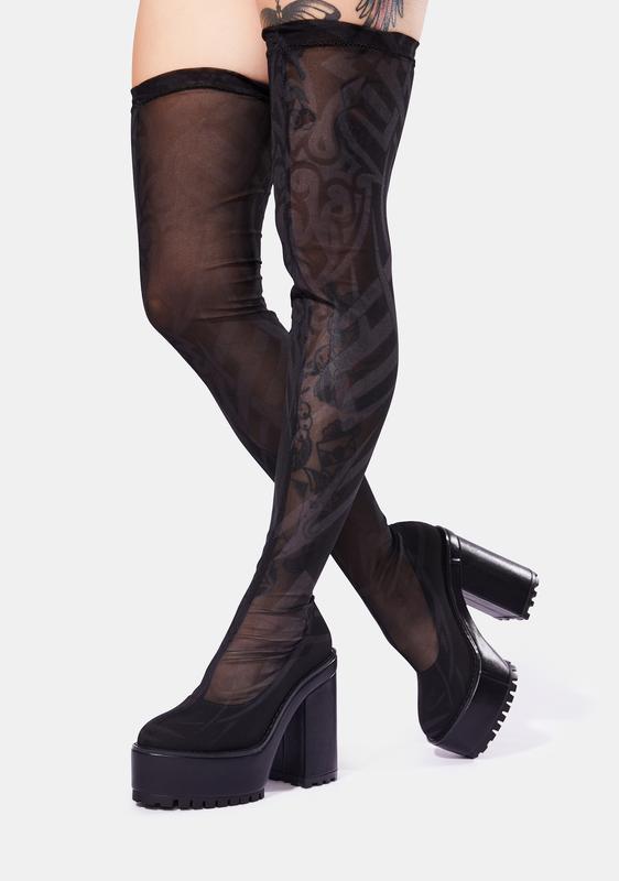 thigh high mesh boots