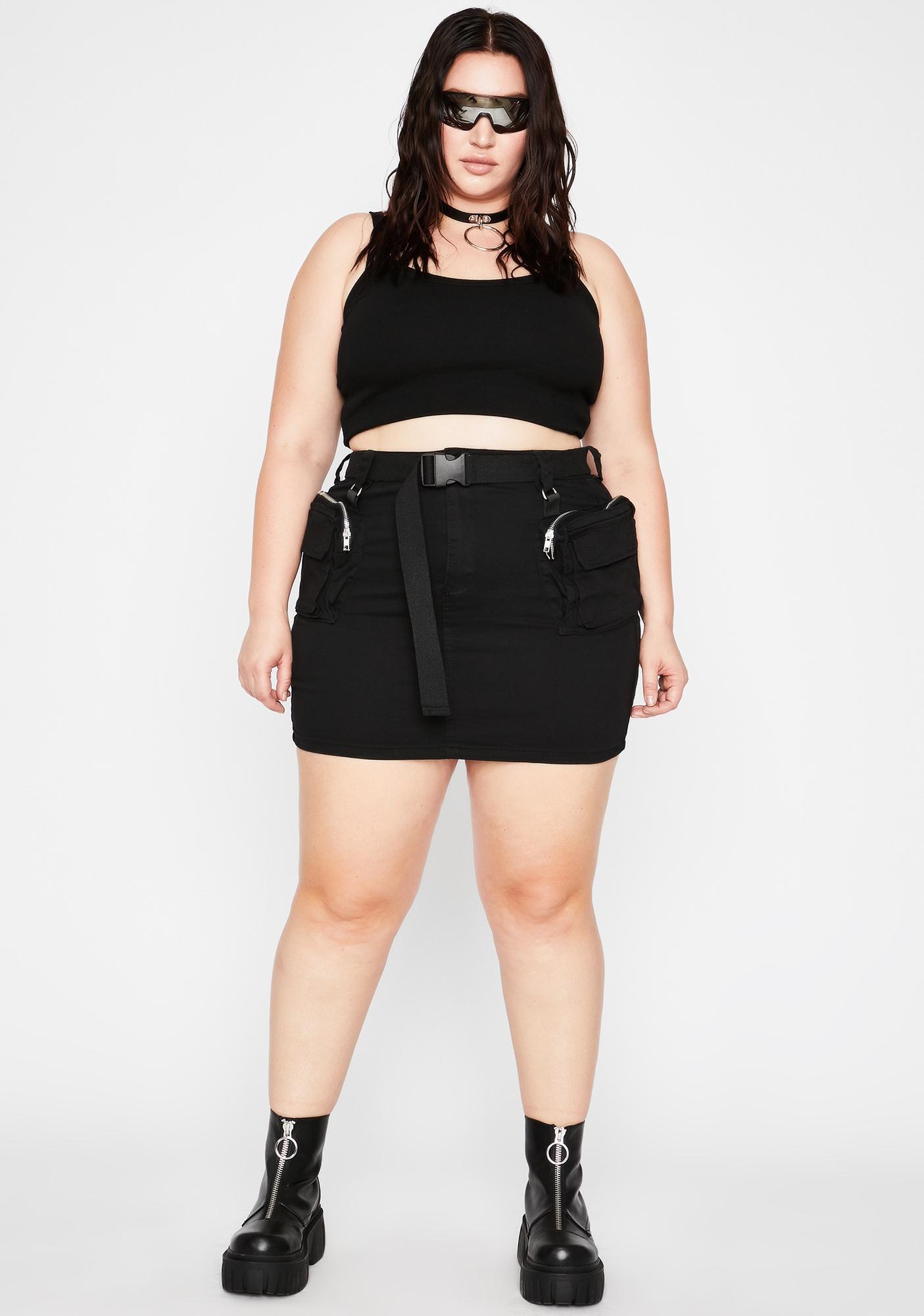 Plus Size High Waist Buckle Belt Cargo Pocket Mini Skirt | Dolls Kill
