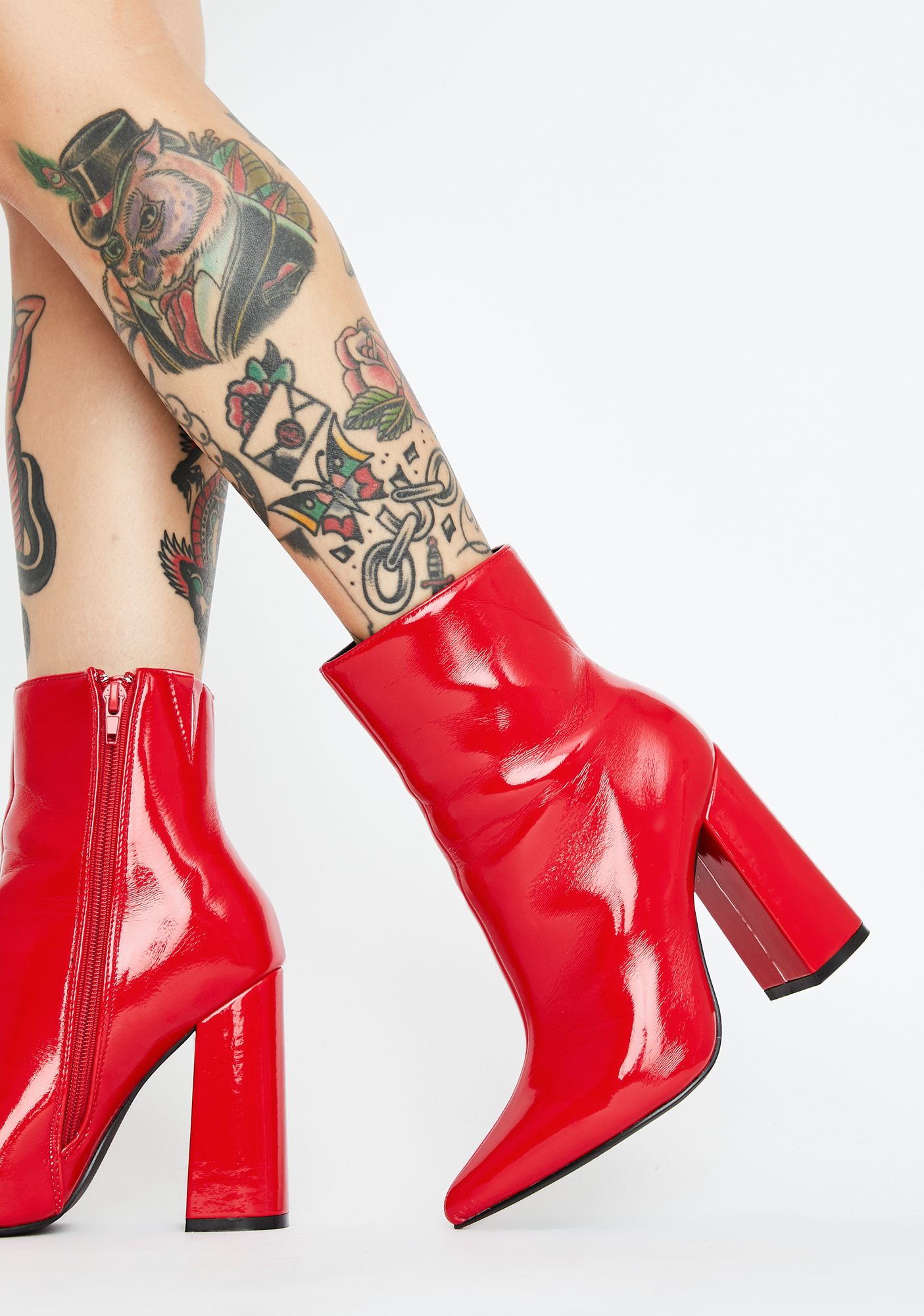 red vinyl booties