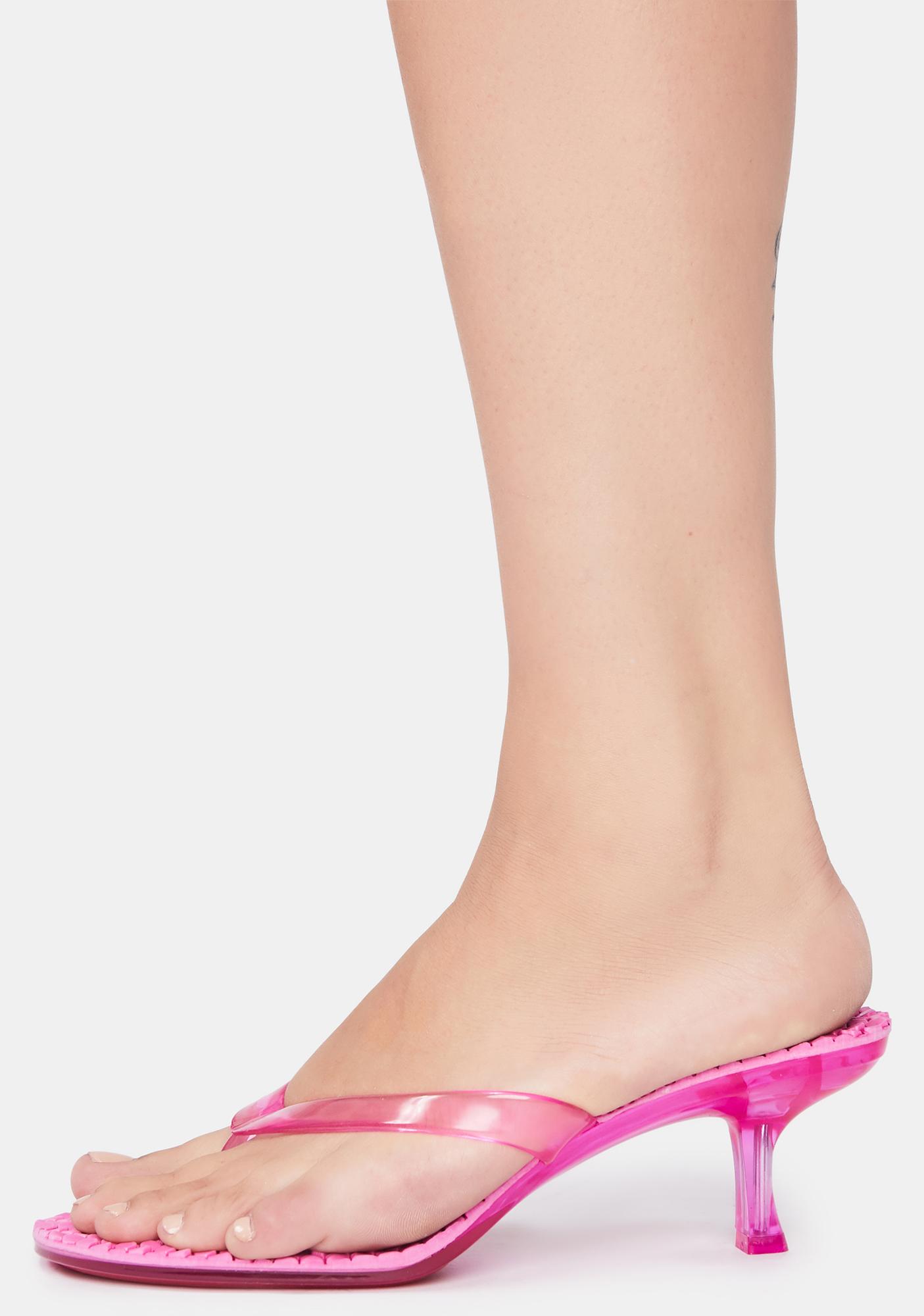 Clear Open Toe Kitten Heel Sandals - Pink | Dolls Kill