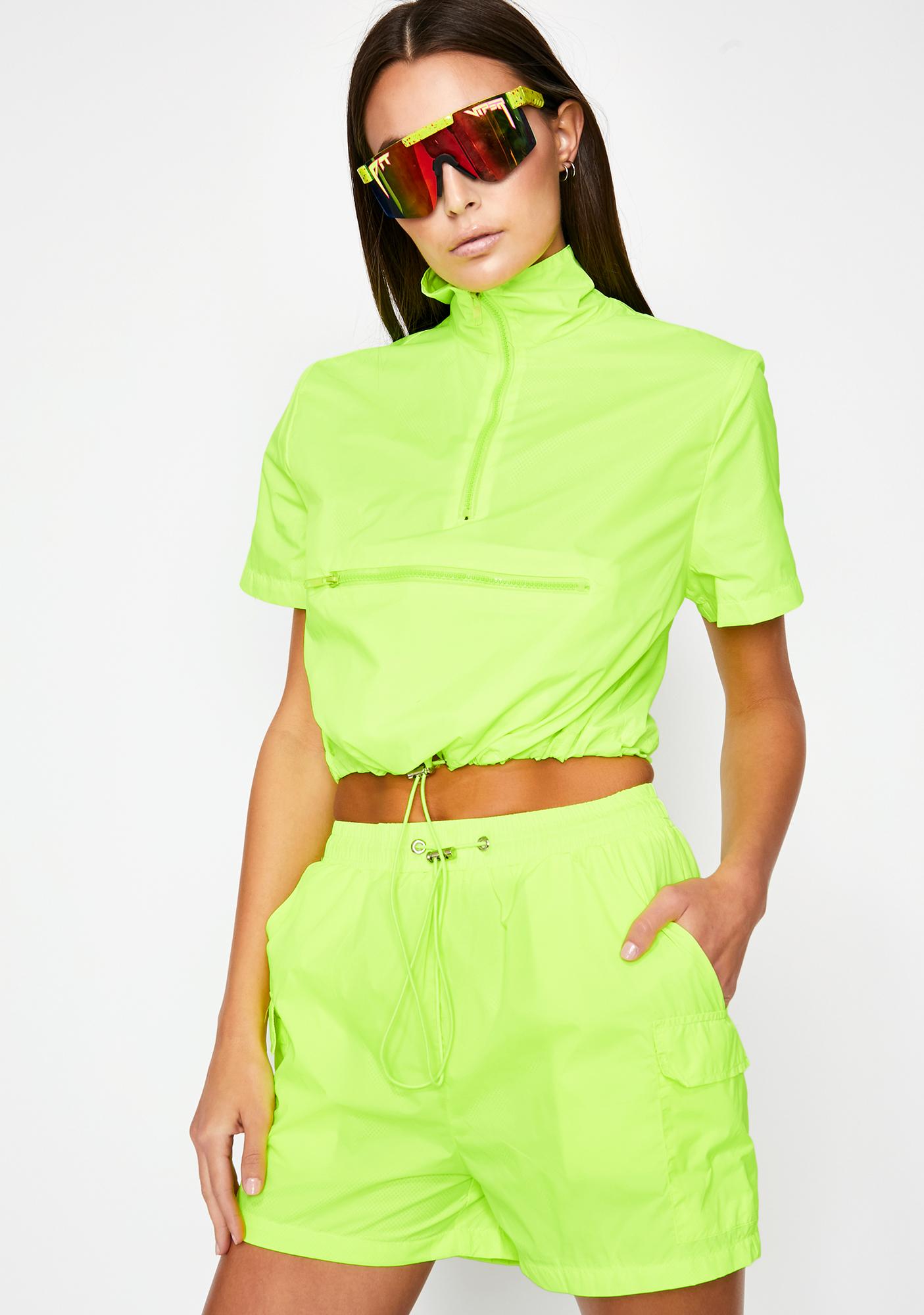 Neon Green Nylon Jacket And Shorts Set | Dolls Kill