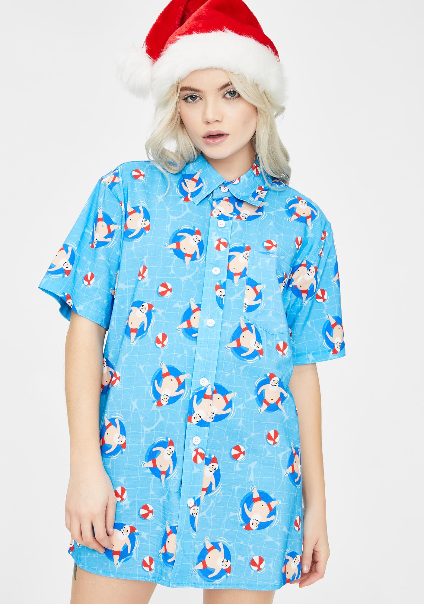 Holiday Tipsy Elves Pool Boy Santa Vacation Shirt Blue | Dolls Kill