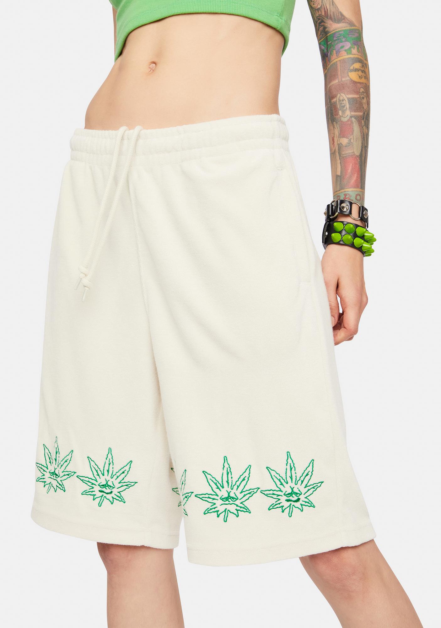 green terry cloth shorts