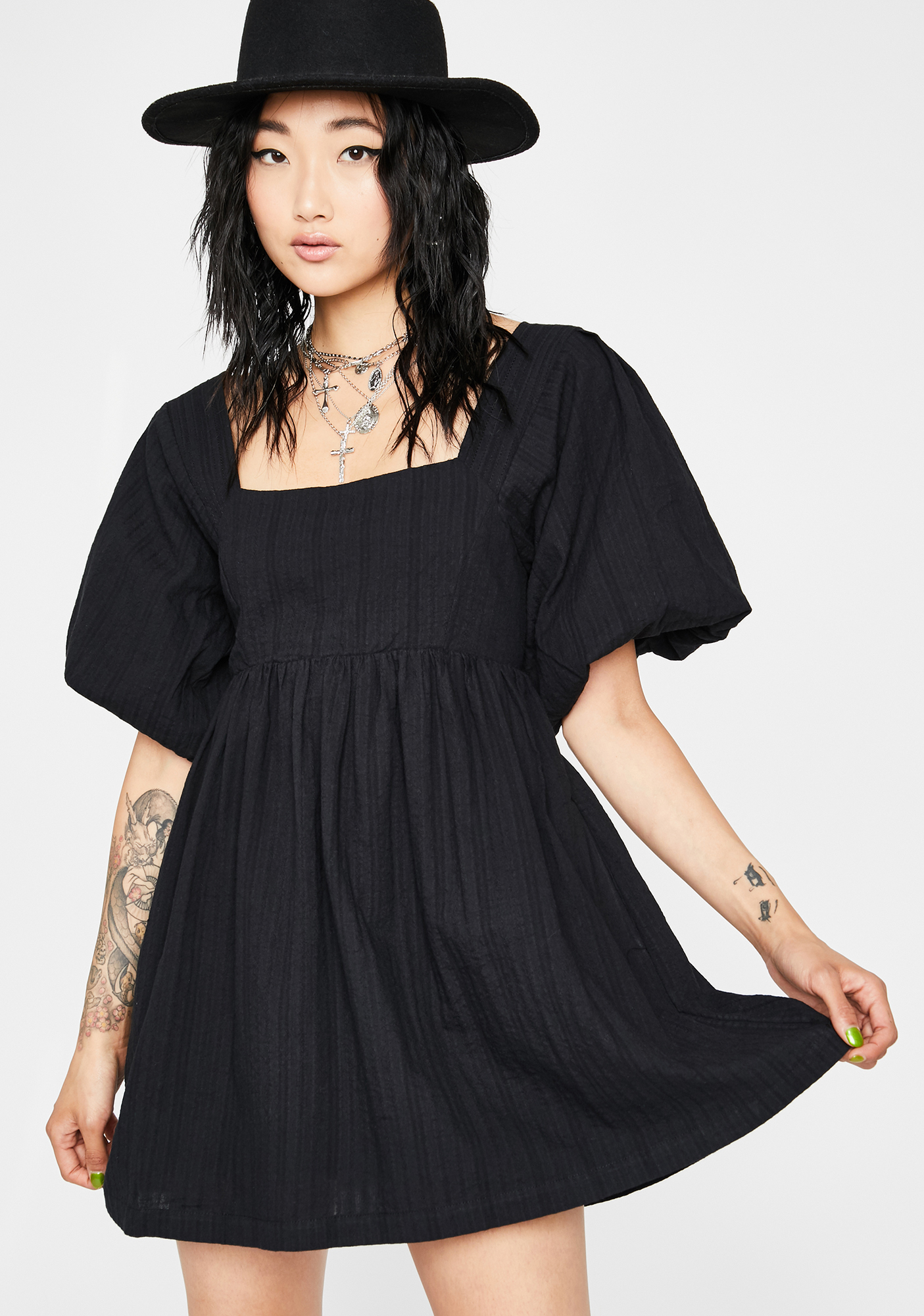 Puff Sleeve Babydoll Dress Black | Dolls Kill