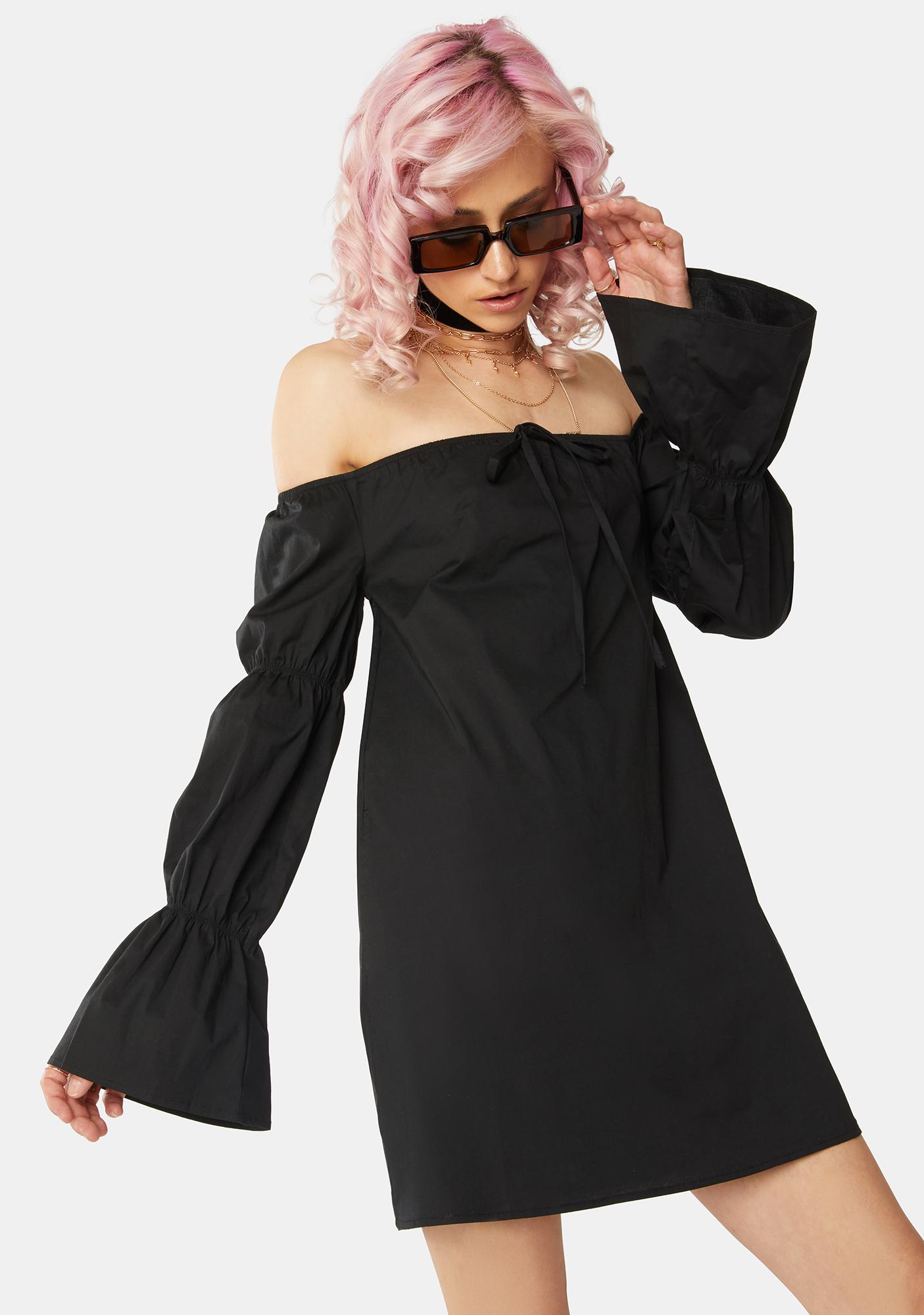 black mini off shoulder dress