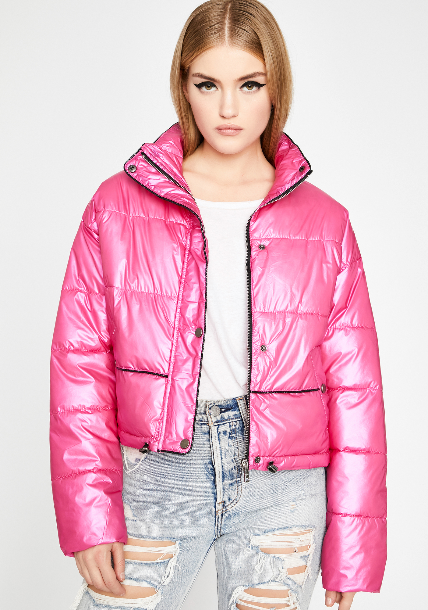 Gunmetal Metallic Puffer Jacket Dolls Kill