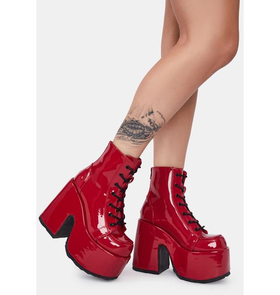 demonia red platform boots