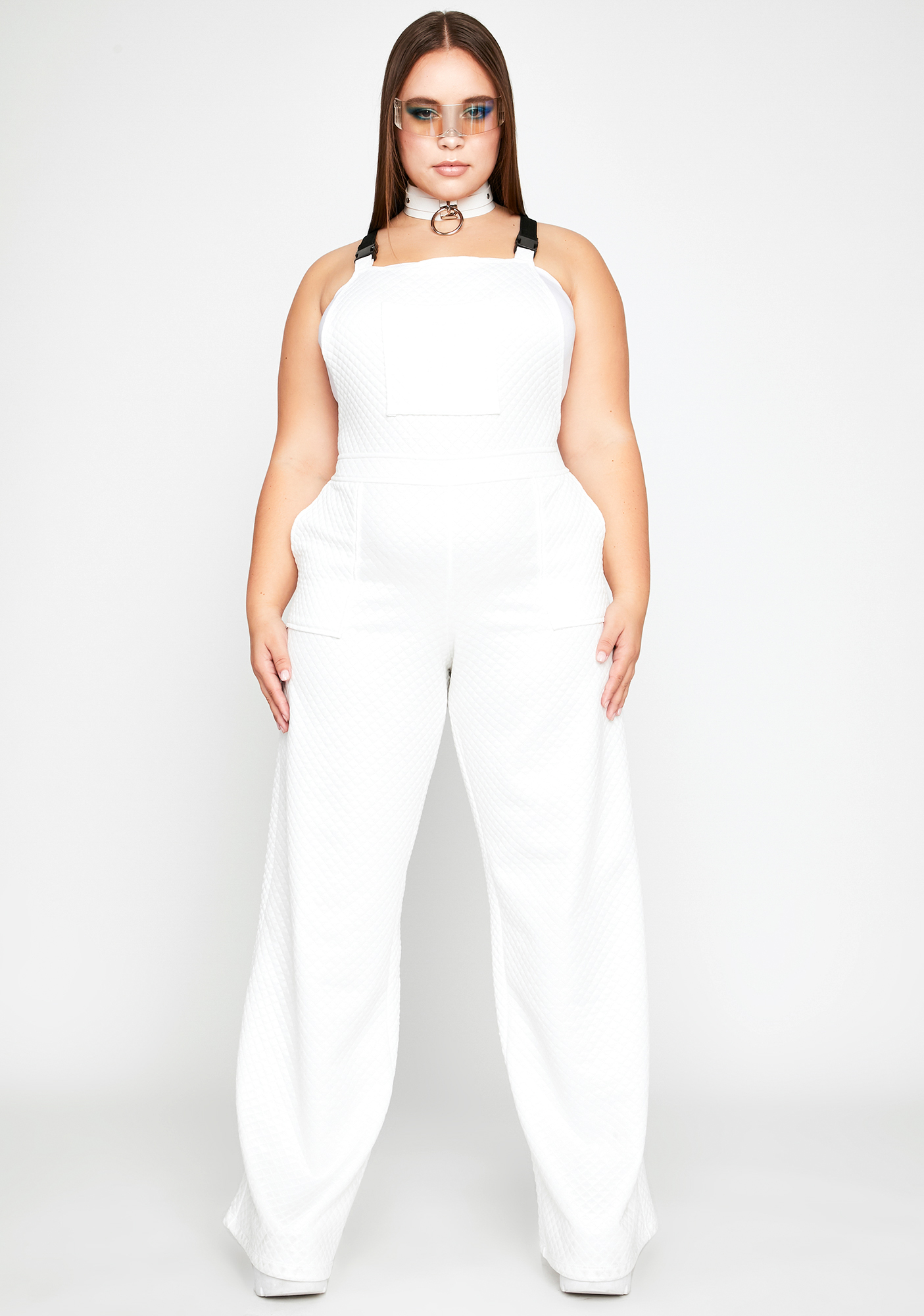 Plus Size White Quilted Knit Overalls Dolls Kill