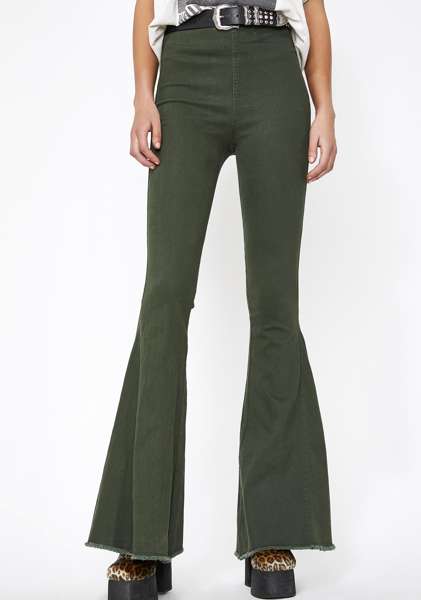 green flared pants
