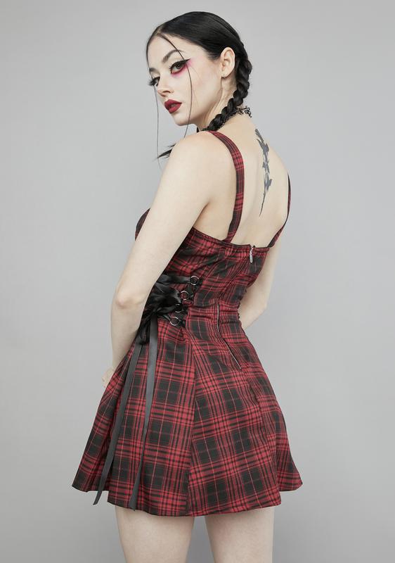 widow plaid lace up dress