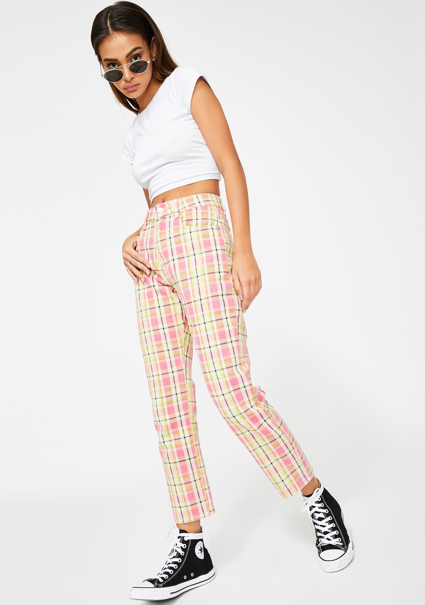 plaid pink pants