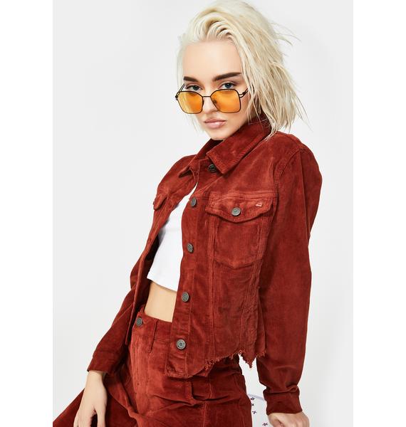 Hidden Denim Burnt Orange Corduroy Crop Jacket | Dolls Kill