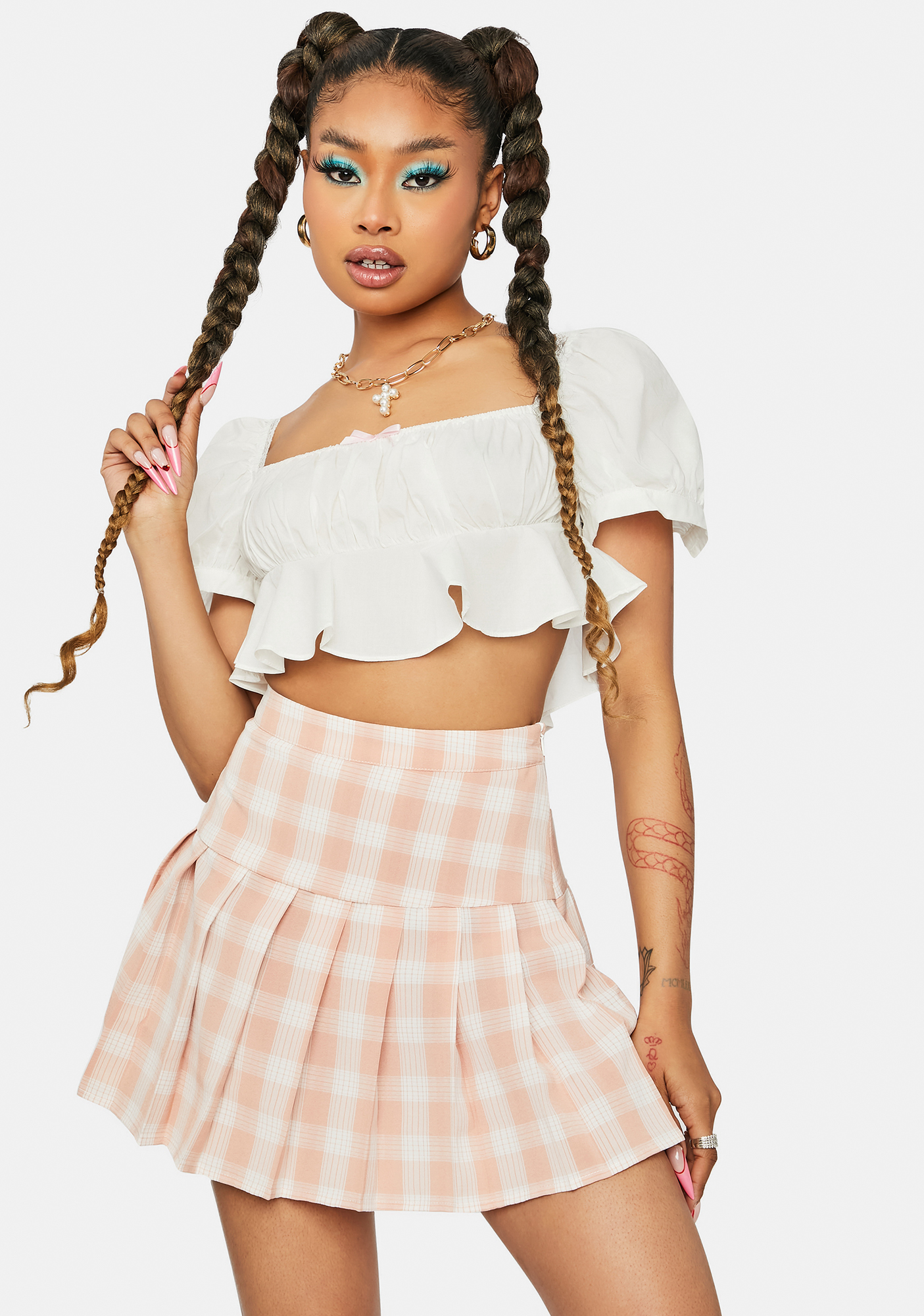 High Waist Plaid Pleated Mini Skirt Pink Dolls Kill