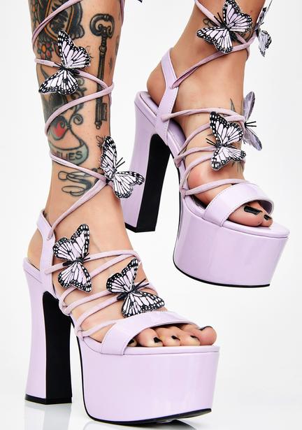 Poster Grl Lace Up Butterfly Platform Heels