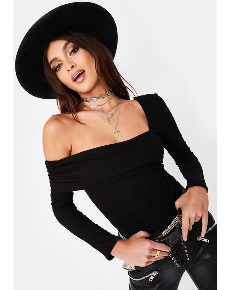 Asymmetric Neckline Long Sleeve Top