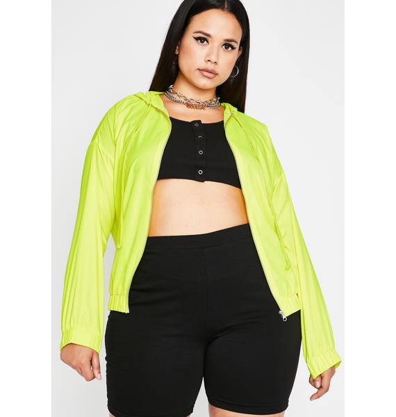 Plus Size Neon Green Hooded Windbreaker | Dolls Kill