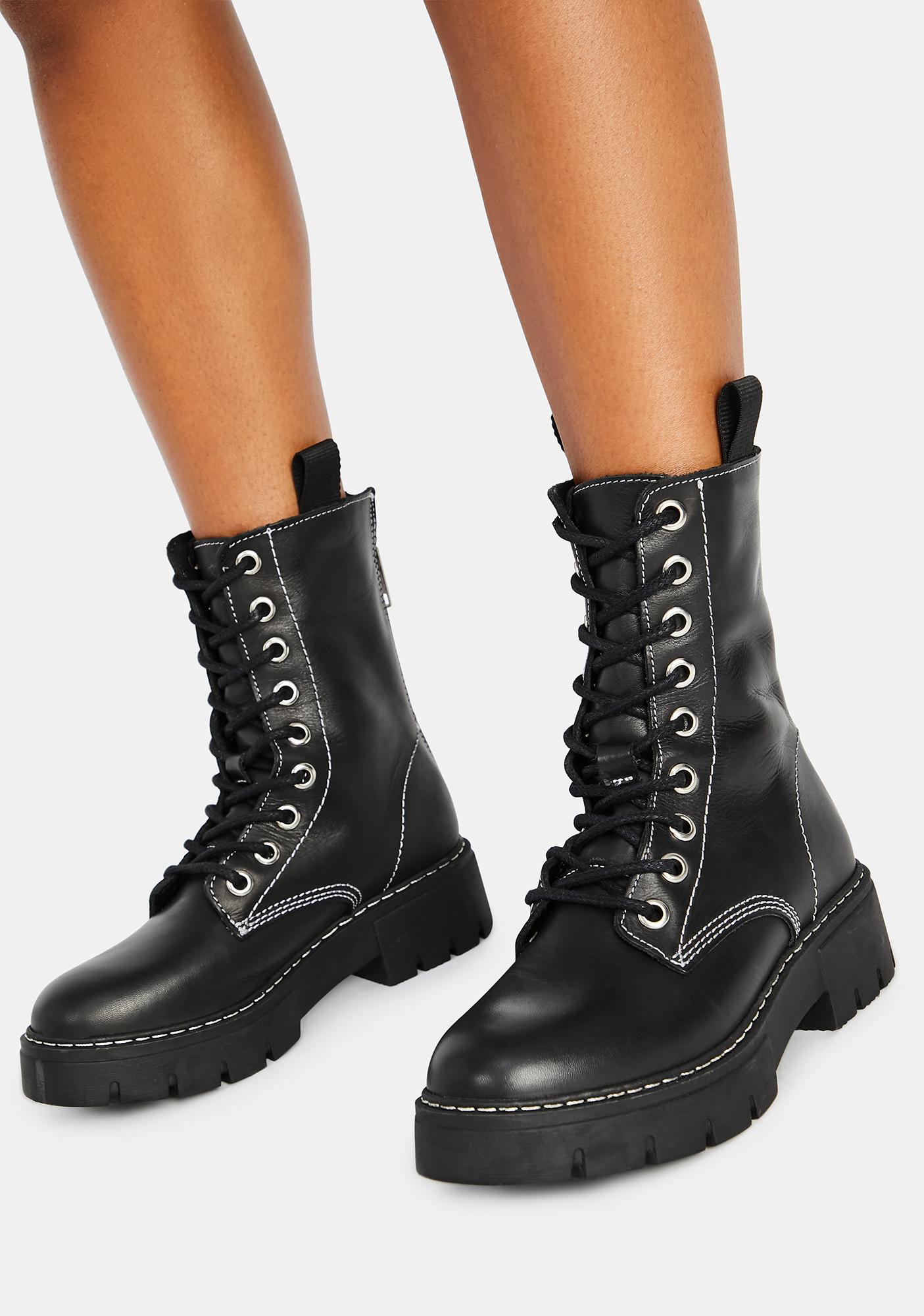 steve madden black leather combat boots