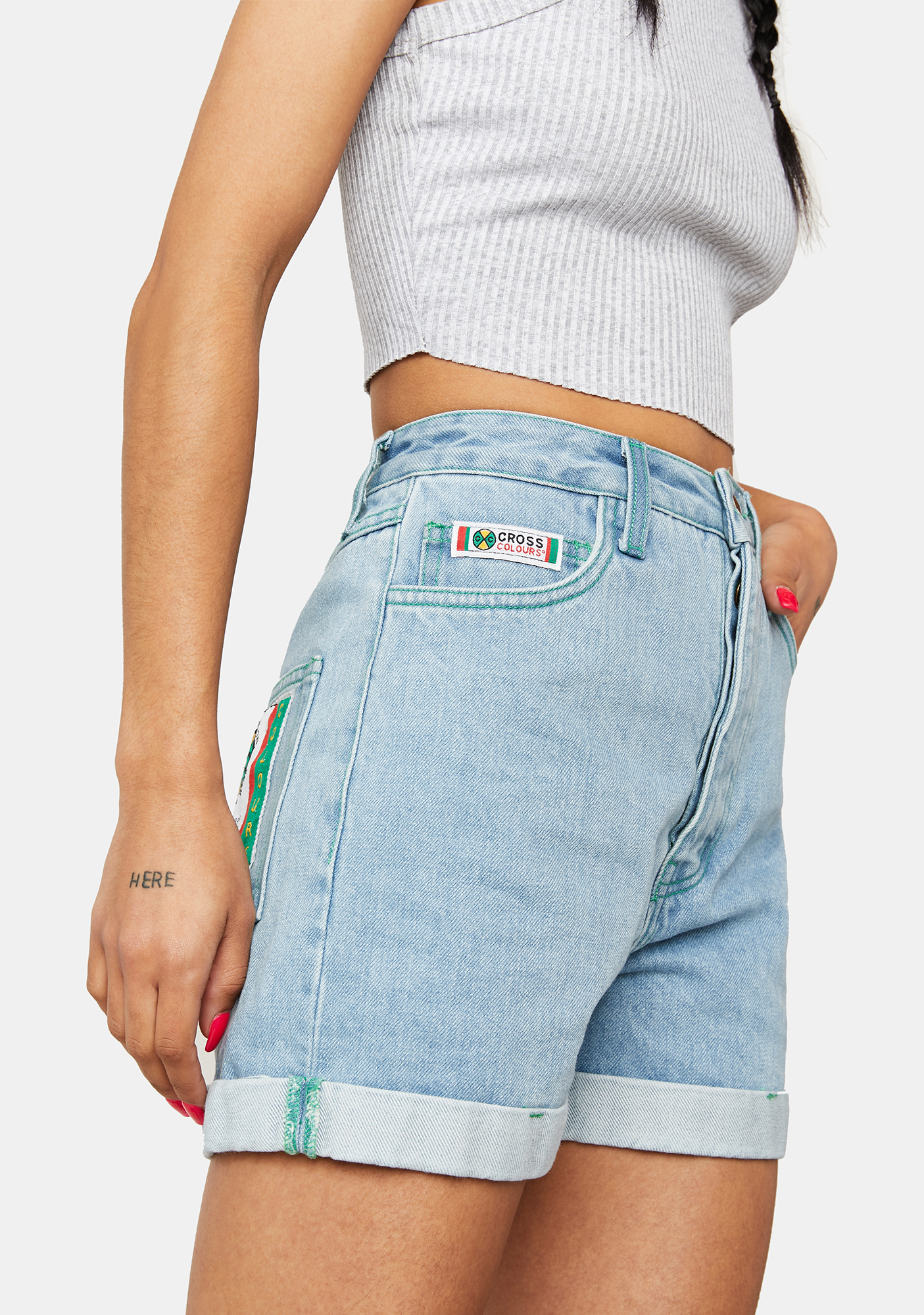 Cross Colours Cuffed Denim Shorts - Blue | Dolls Kill