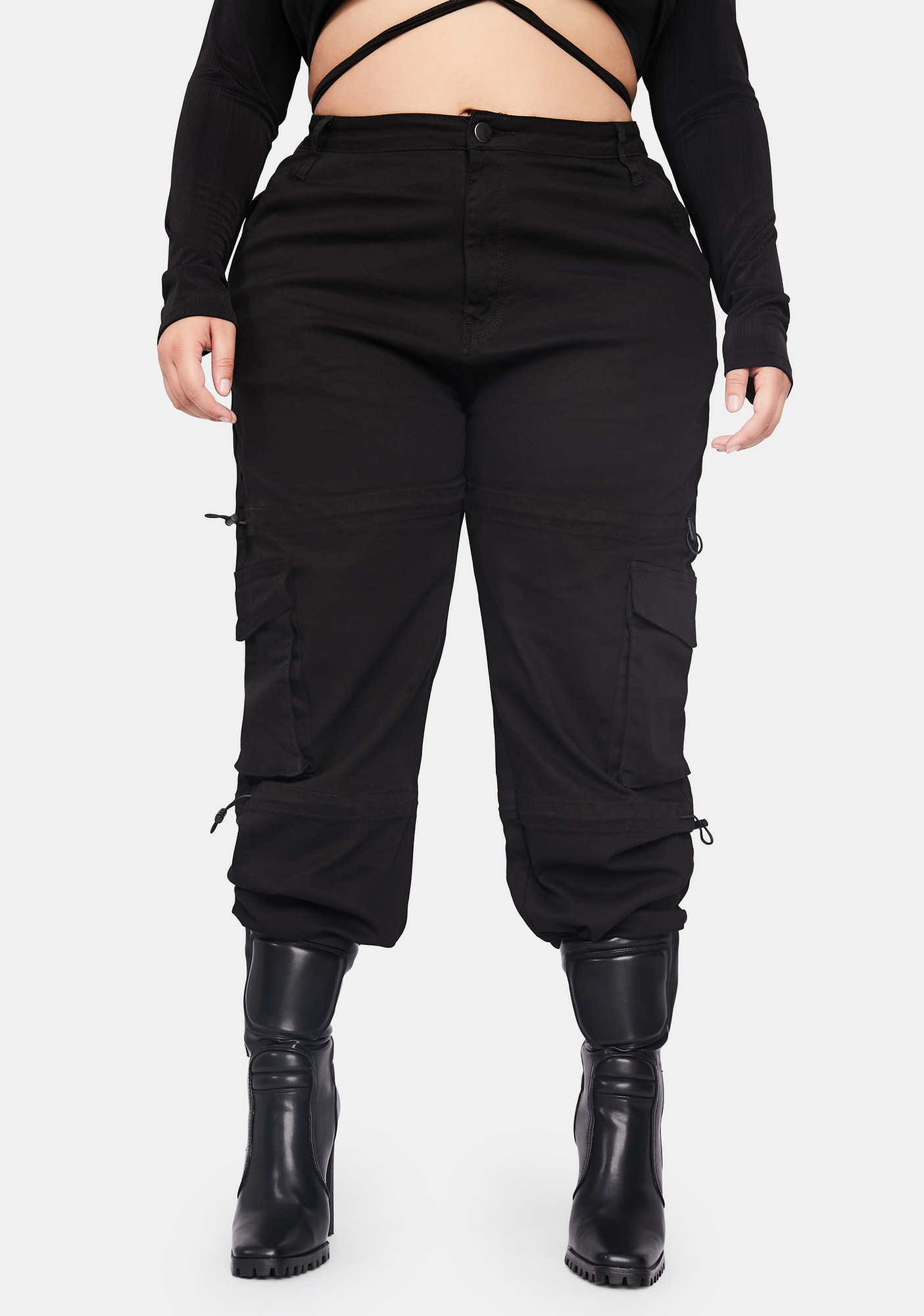 Plus Size Toggle High Rise Cargo Pants Black Dolls Kill