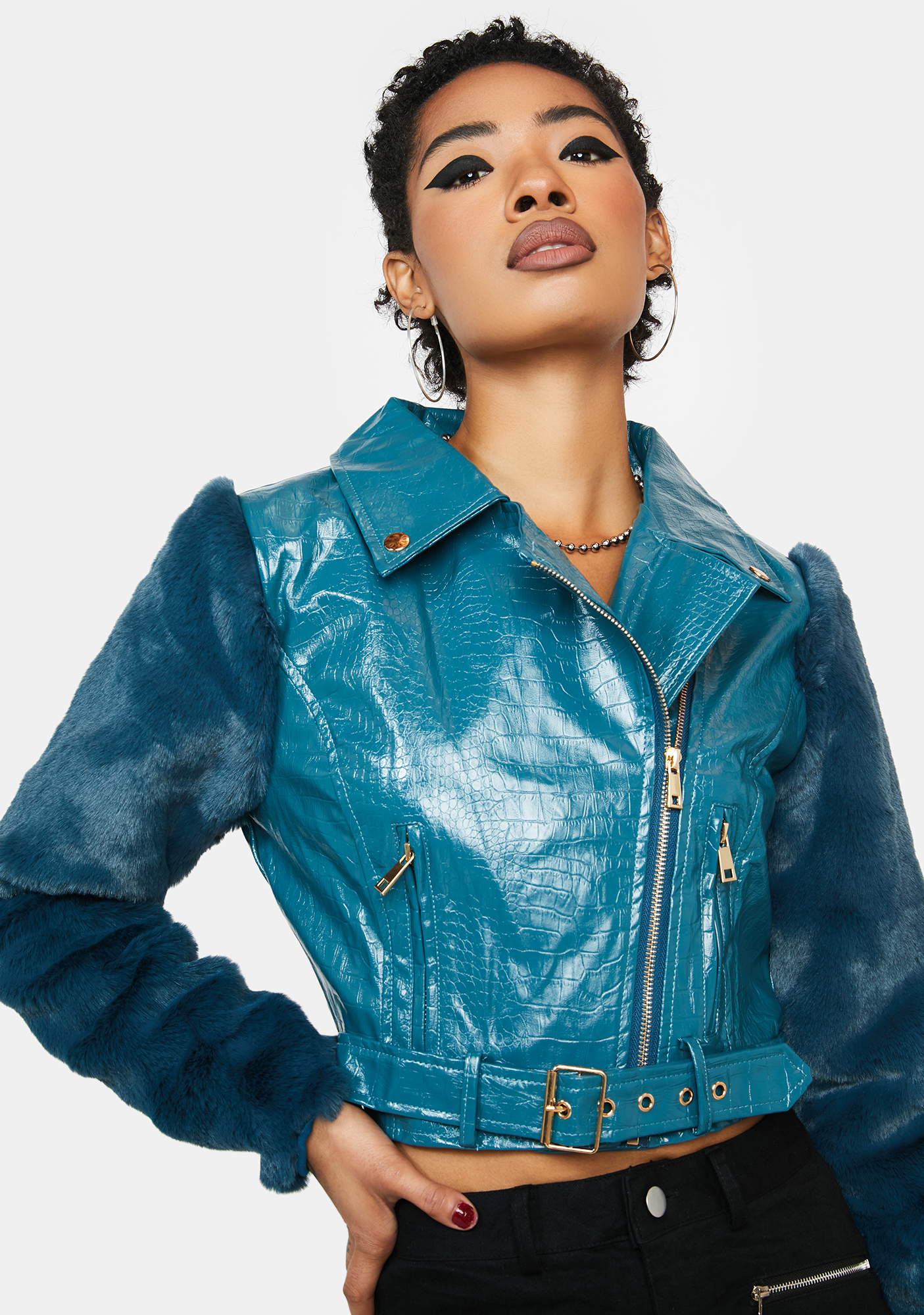 teal faux leather jacket