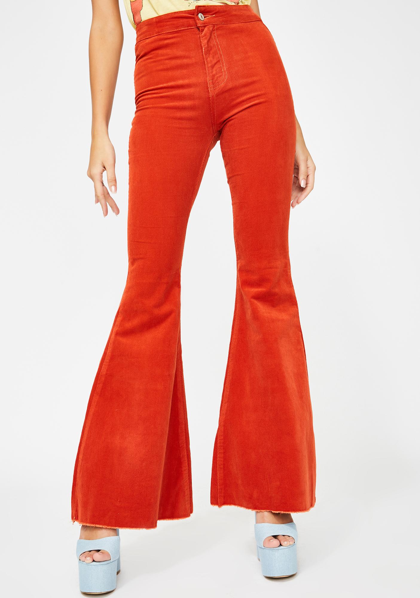 orange corduroy flare pants