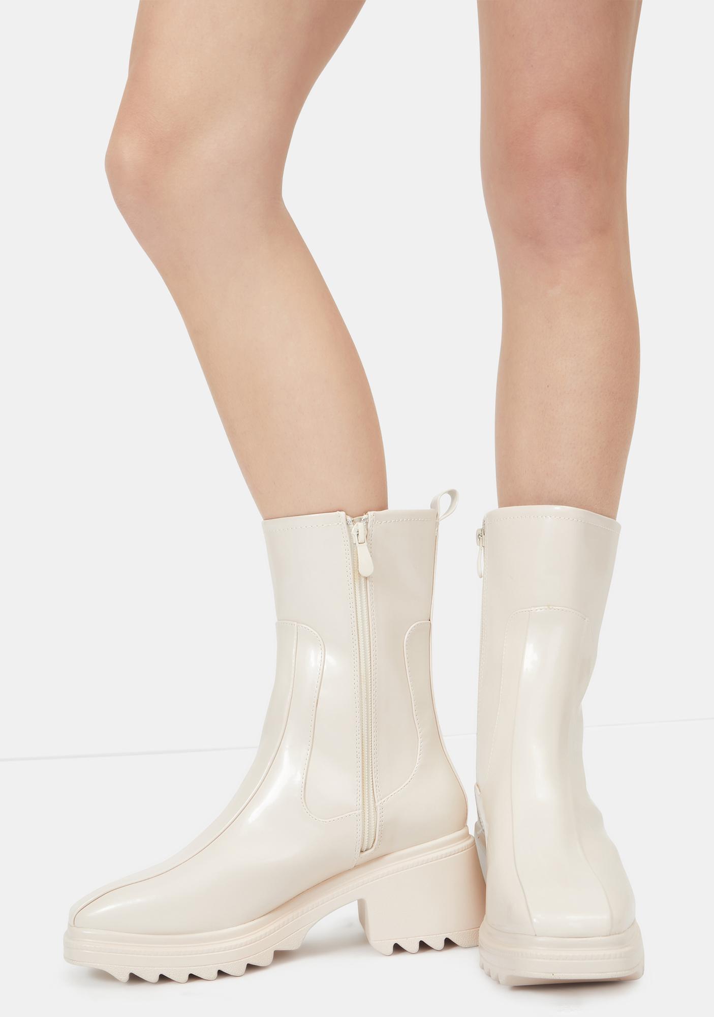 Mid Calf Rise Waterproof Rain Boots Off White Dolls Kill