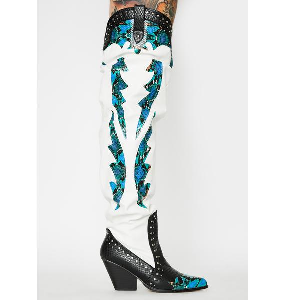 teal knee high boots