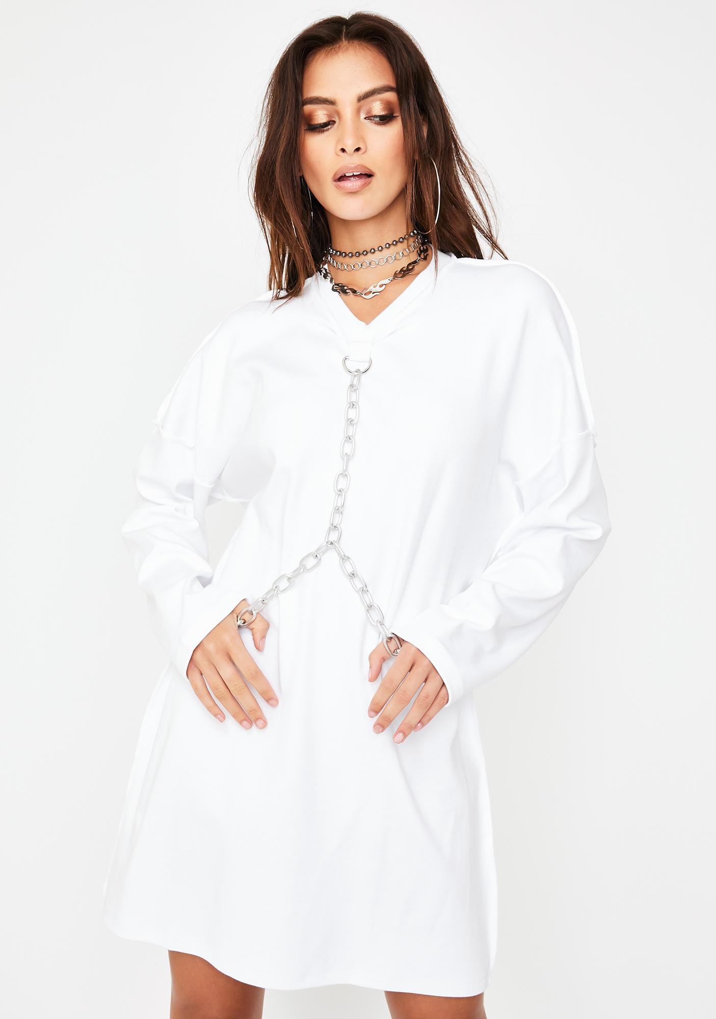 white chain dress