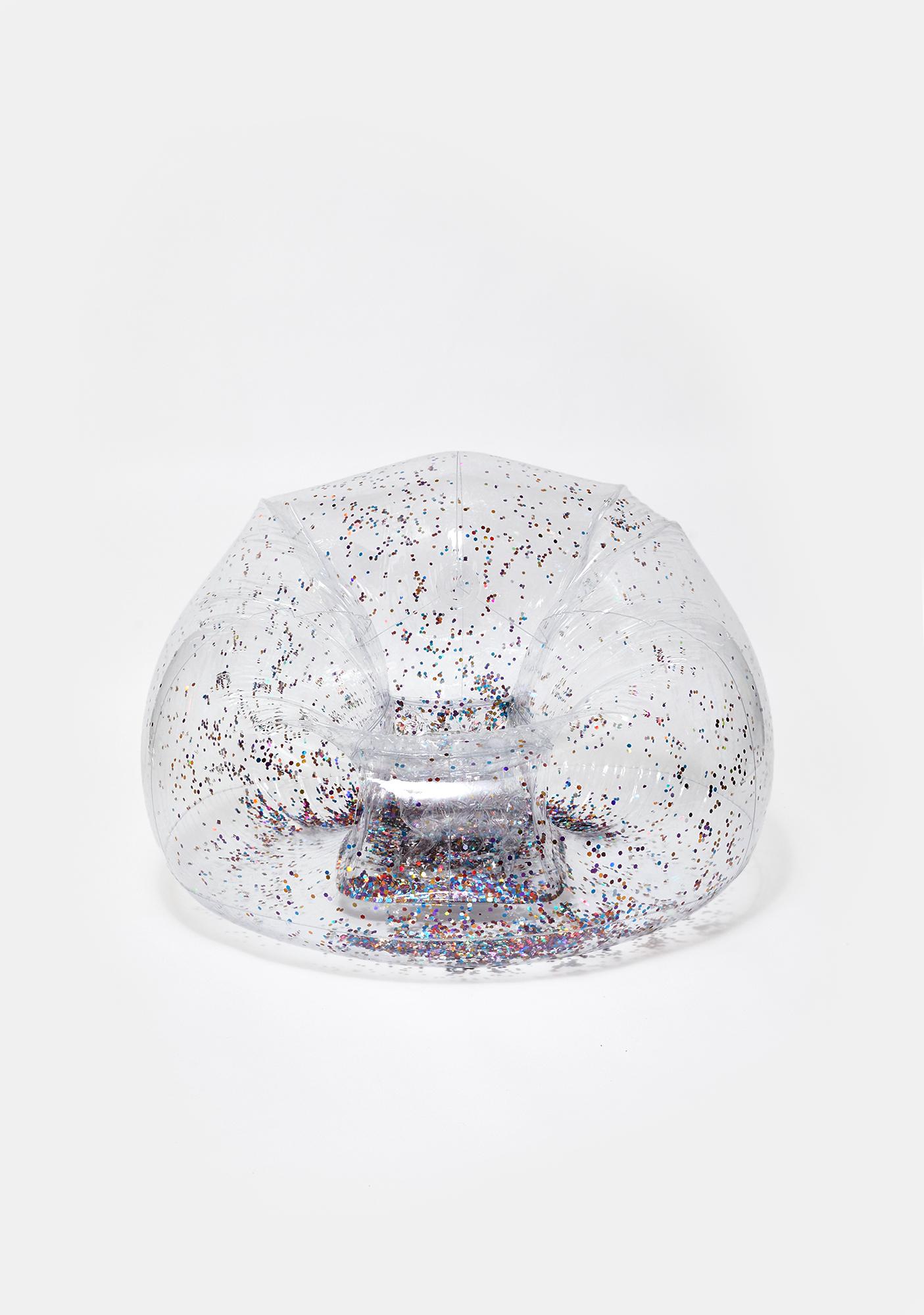 Rainbow Glitter Clear Inflatable Bean Bag Blow Up Chair | Dolls Kill