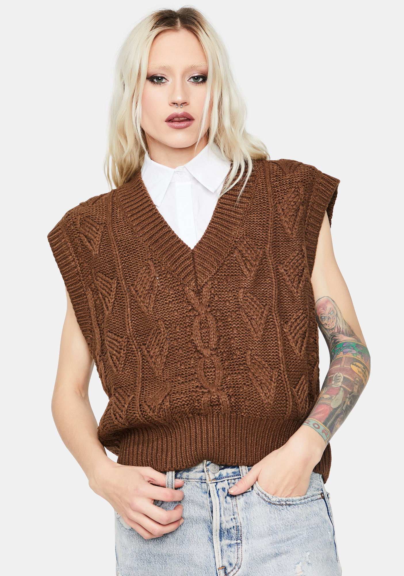 cable-knit-sweater-vest-brown-dolls-kill